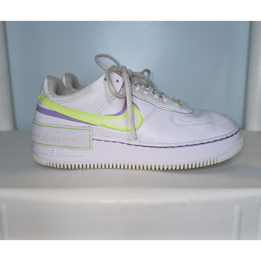 Nike Air Force 1 Shadow White Infinite Lilac Lime Womens 8 CU8591-103‎ Sneaker